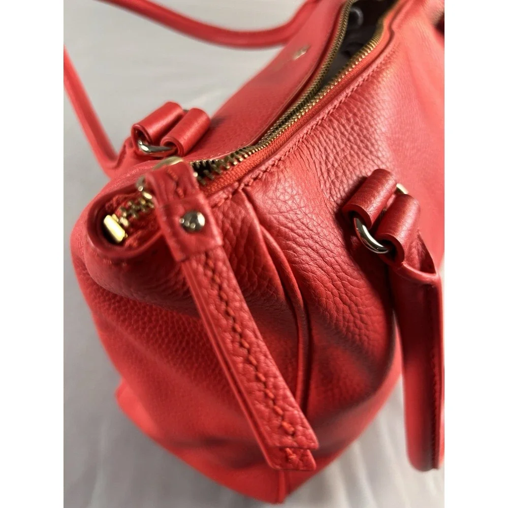 Kate Spade New York Red Pebbled Leather Satchel Tote Shoulder‎ Bag Gold Logo
